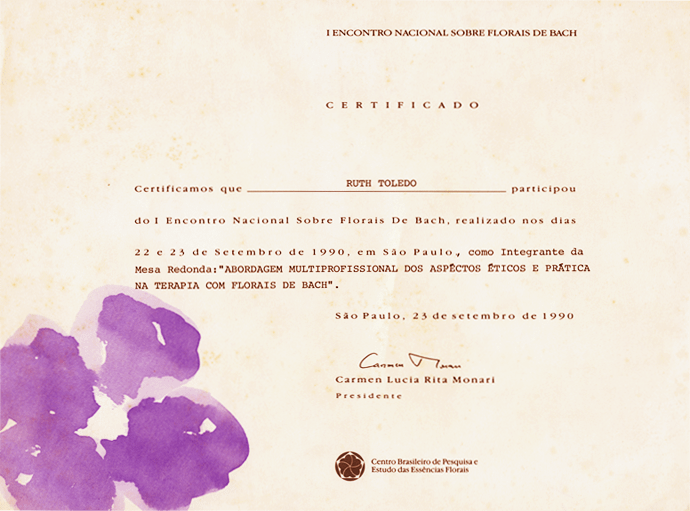 Certificado de Participação no I Encontro de Bach em 1990